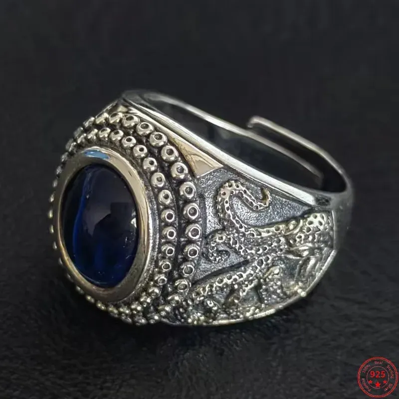 The Kraken of the Depths S925 Sterling Silver Rings Zircon Octopus