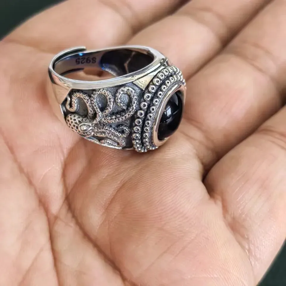 The Kraken of the Depths S925 Sterling Silver Rings Zircon Octopus