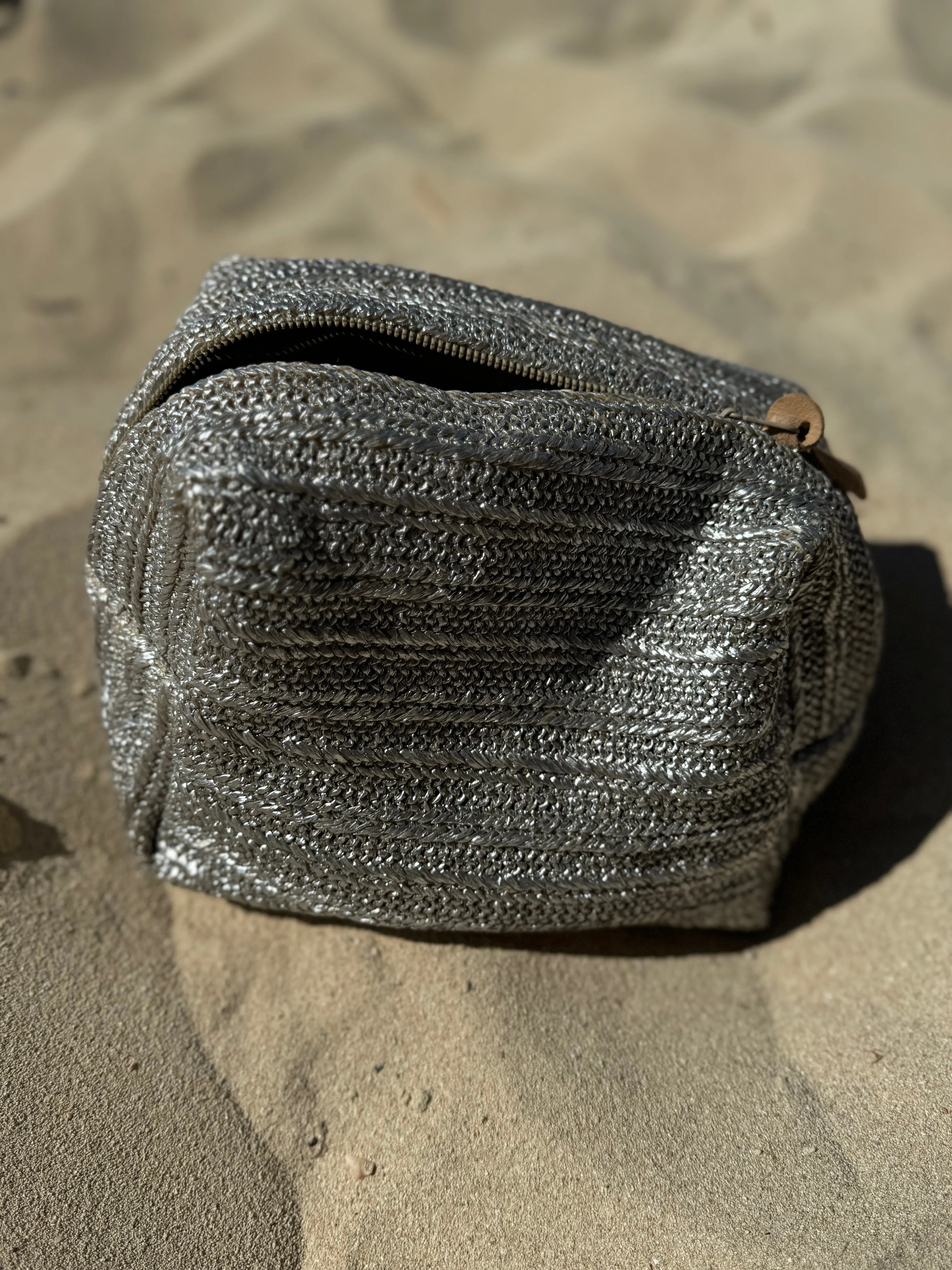The Lola Waterproof Pouch in Silver Raffia