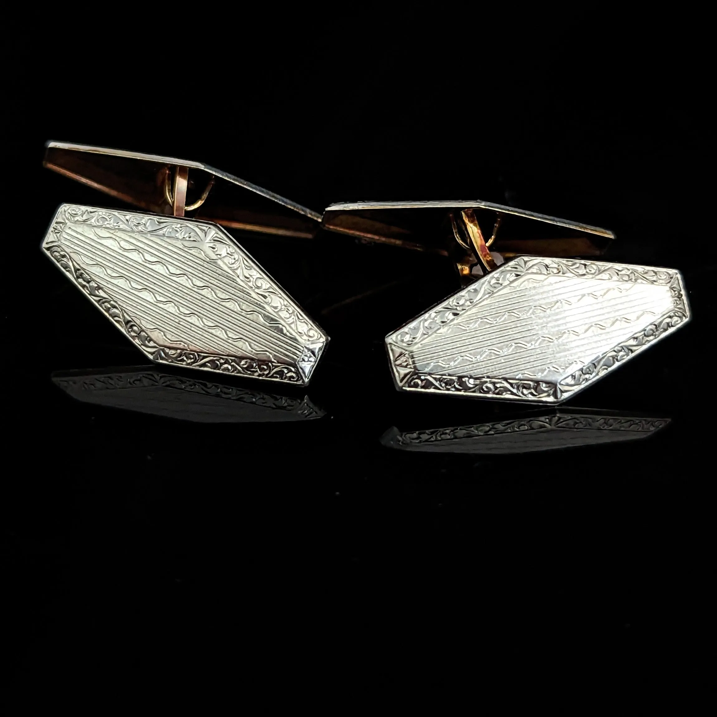 The Toronto - Art Deco Diamond 14k Gold Platinum Men's Cuflinks