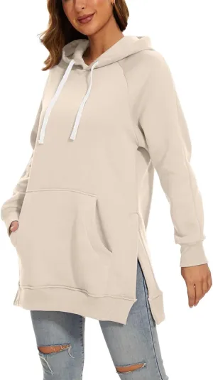 The Warmy Oversized Hoodie Dress for Women Split Hem Pullover Long Sweatshirt with Pocket Valentines Day Gift for Her