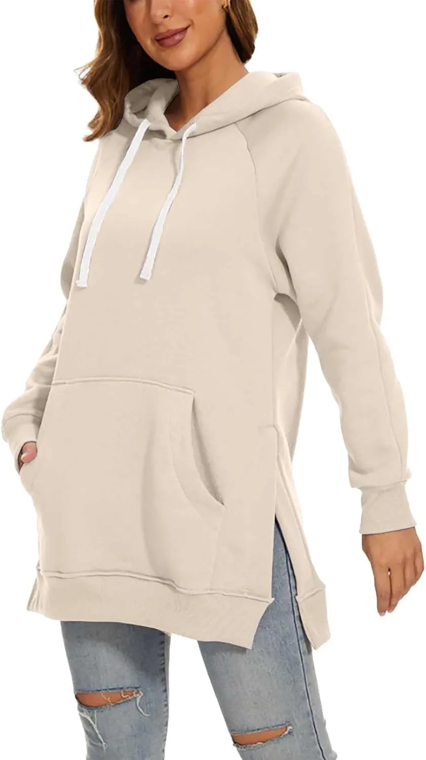 The Warmy Oversized Hoodie Dress for Women Split Hem Pullover Long Sweatshirt with Pocket Valentines Day Gift for Her