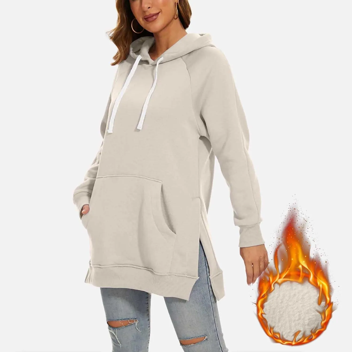 The Warmy Oversized Hoodie Dress for Women Split Hem Pullover Long Sweatshirt with Pocket Valentines Day Gift for Her