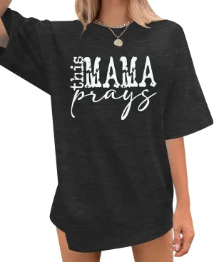 This Mama Prays Shirts for Women Mom Life Tshirt Christian Graphic Tee Funny Religious Faith Short Sleeve Tops