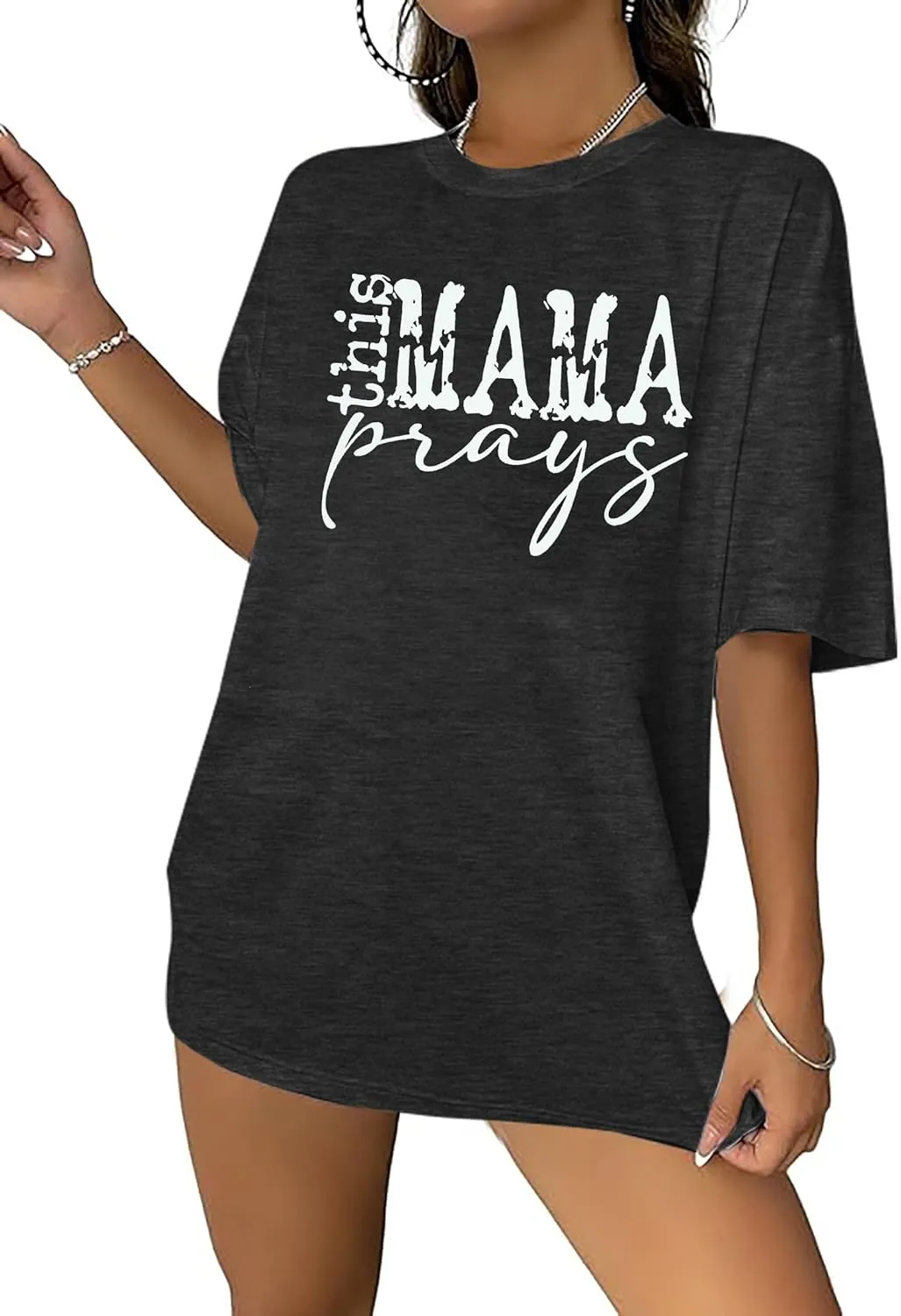 This Mama Prays Shirts for Women Mom Life Tshirt Christian Graphic Tee Funny Religious Faith Short Sleeve Tops