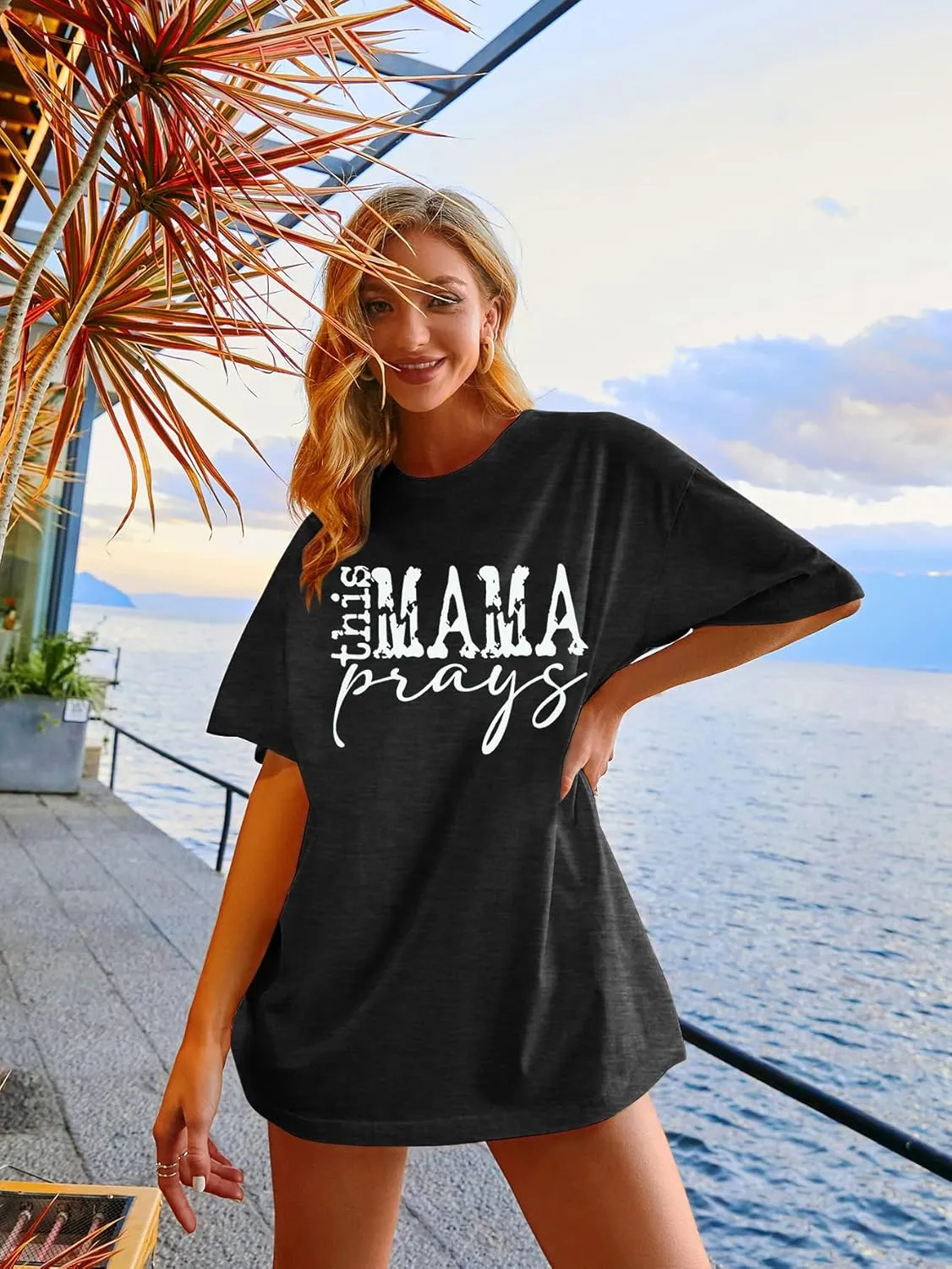 This Mama Prays Shirts for Women Mom Life Tshirt Christian Graphic Tee Funny Religious Faith Short Sleeve Tops