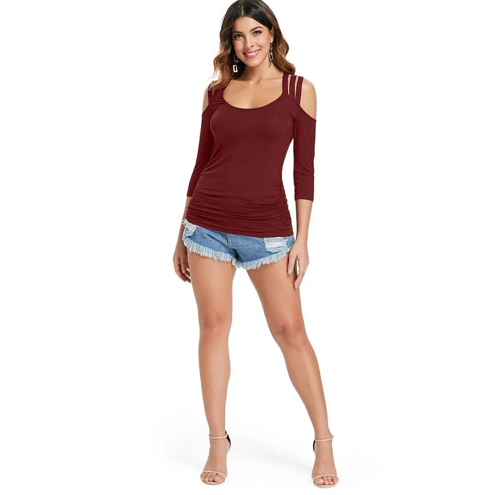 Three Quarter Sleeve Cut Out Back Shirt
