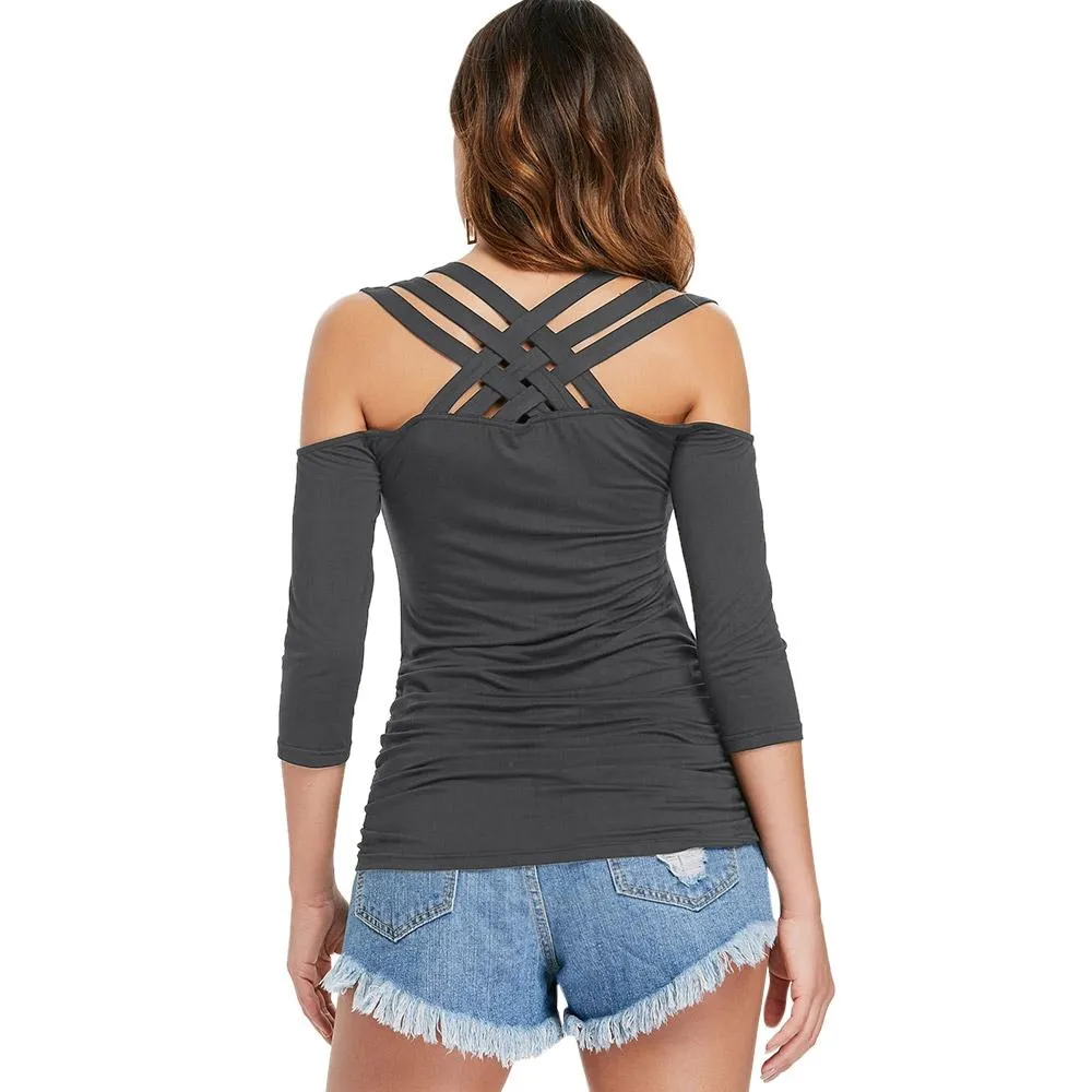 Three Quarter Sleeve Cut Out Back Shirt