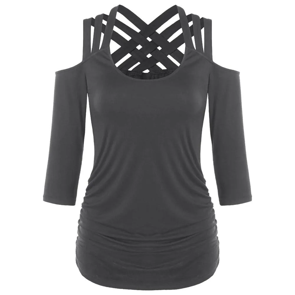 Three Quarter Sleeve Cut Out Back Shirt