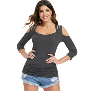 Three Quarter Sleeve Cut Out Back Shirt