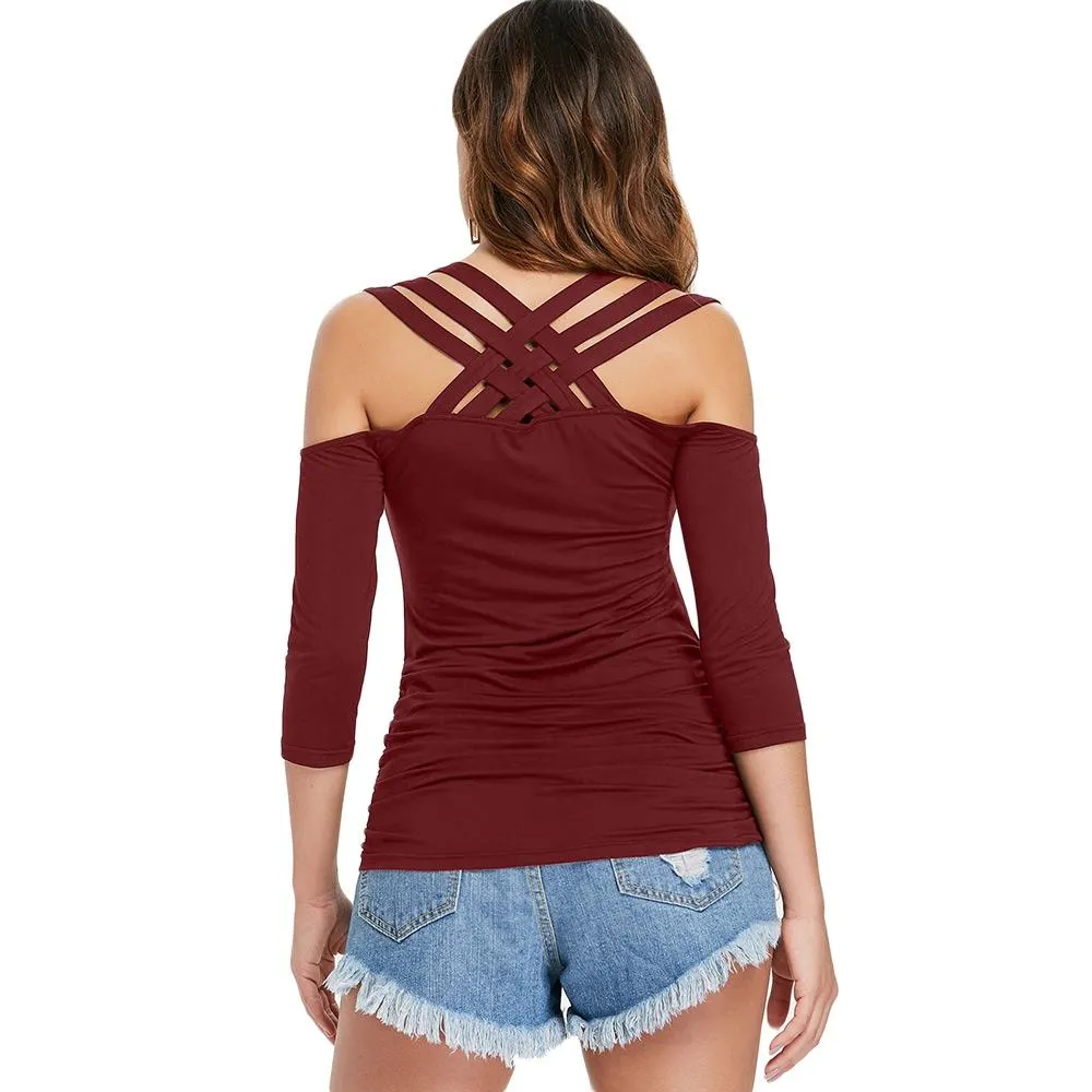 Three Quarter Sleeve Cut Out Back Shirt