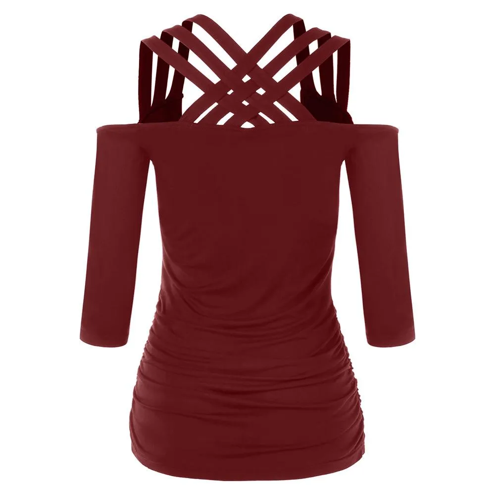 Three Quarter Sleeve Cut Out Back Shirt