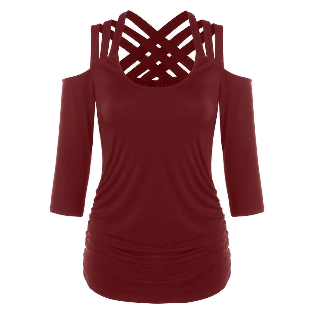 Three Quarter Sleeve Cut Out Back Shirt