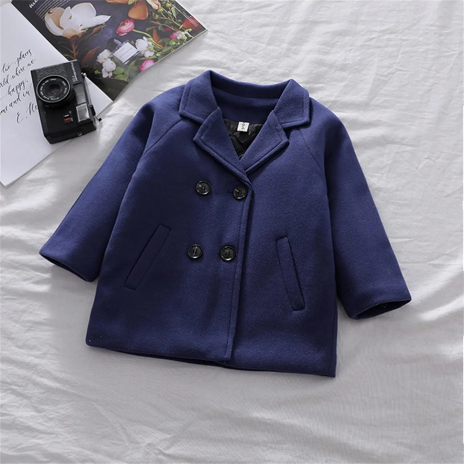 Toddler Kids Plaid Coat Elegant Notched Collar Double Breasted Wool Blend Over Pea Coat Baby Boys Girls Trench Coat Jacket