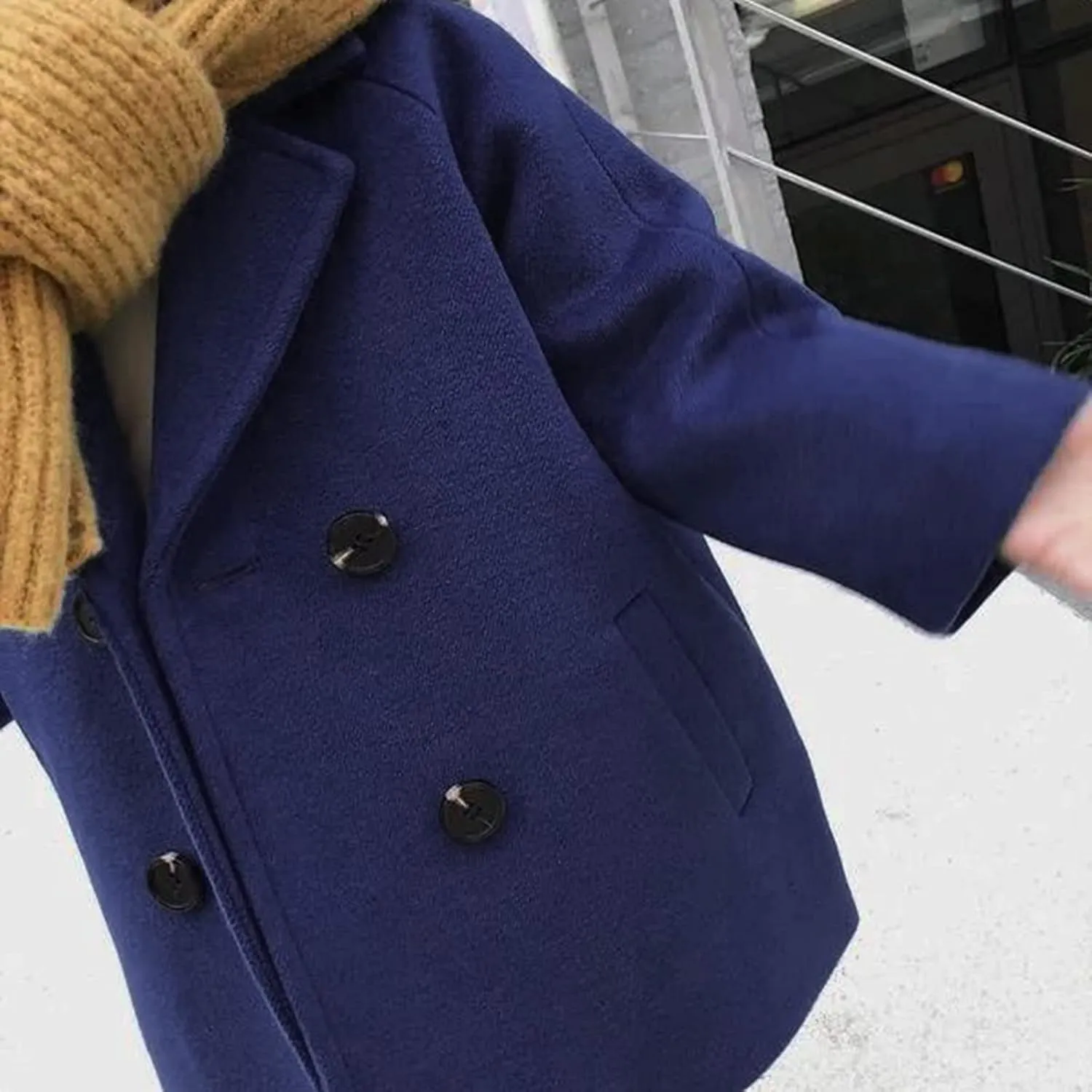Toddler Kids Plaid Coat Elegant Notched Collar Double Breasted Wool Blend Over Pea Coat Baby Boys Girls Trench Coat Jacket