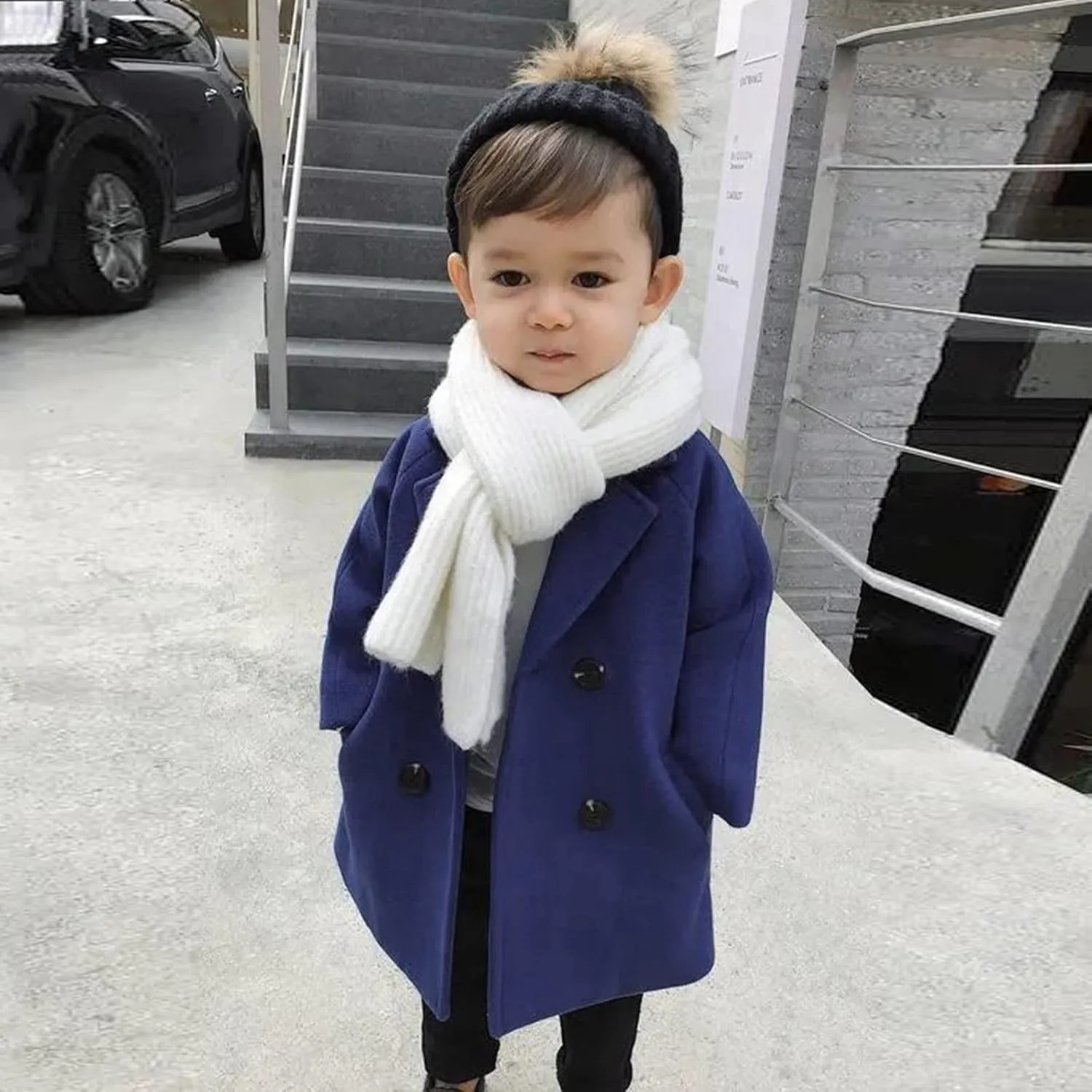 Toddler Kids Plaid Coat Elegant Notched Collar Double Breasted Wool Blend Over Pea Coat Baby Boys Girls Trench Coat Jacket