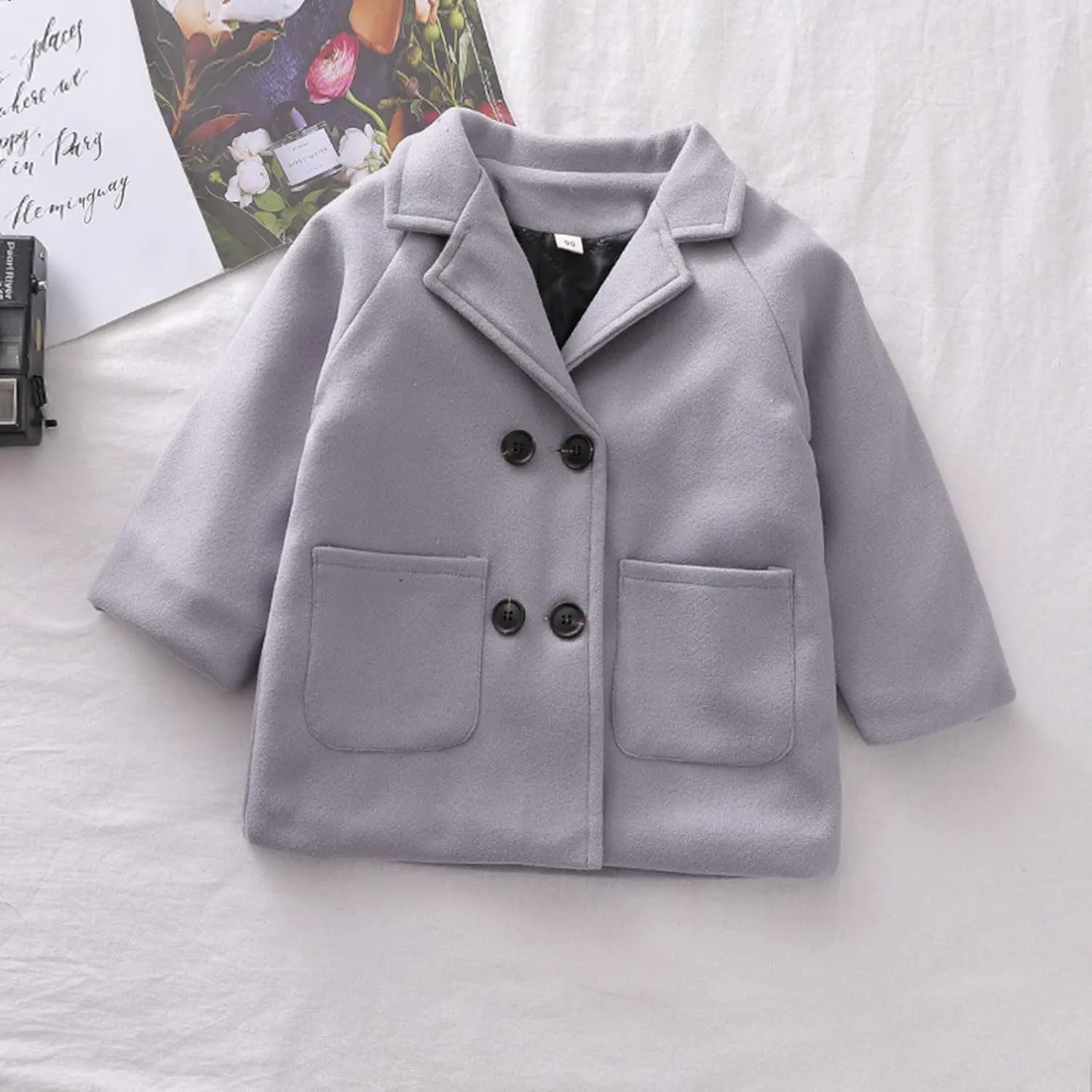 Toddler Kids Plaid Coat Elegant Notched Collar Double Breasted Wool Blend Over Pea Coat Baby Boys Girls Trench Coat Jacket