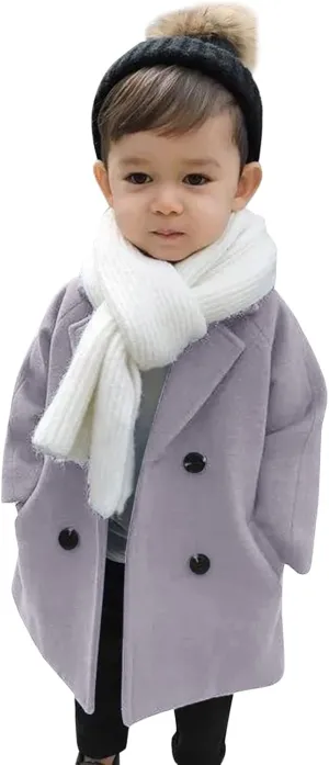 Toddler Kids Plaid Coat Elegant Notched Collar Double Breasted Wool Blend Over Pea Coat Baby Boys Girls Trench Coat Jacket