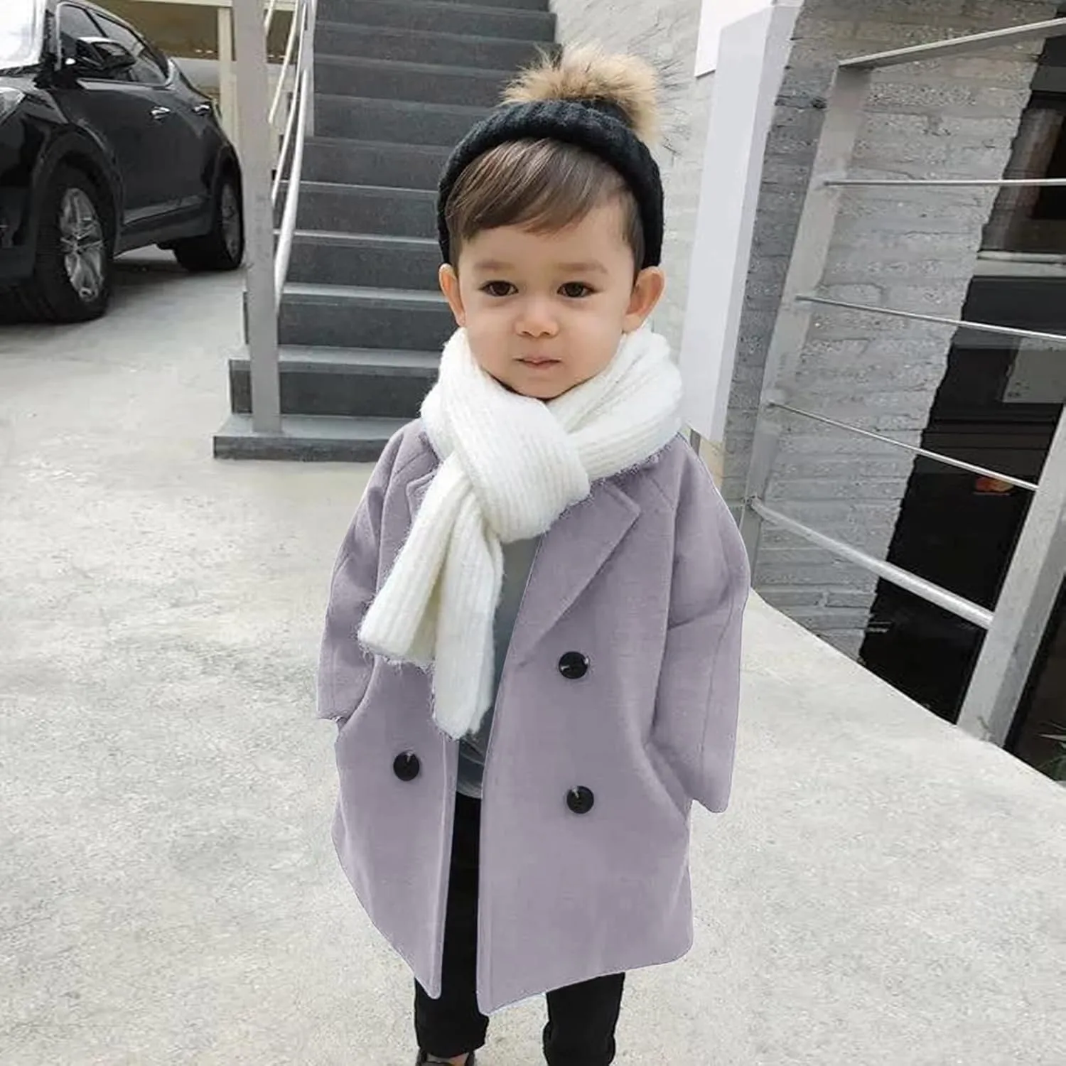 Toddler Kids Plaid Coat Elegant Notched Collar Double Breasted Wool Blend Over Pea Coat Baby Boys Girls Trench Coat Jacket