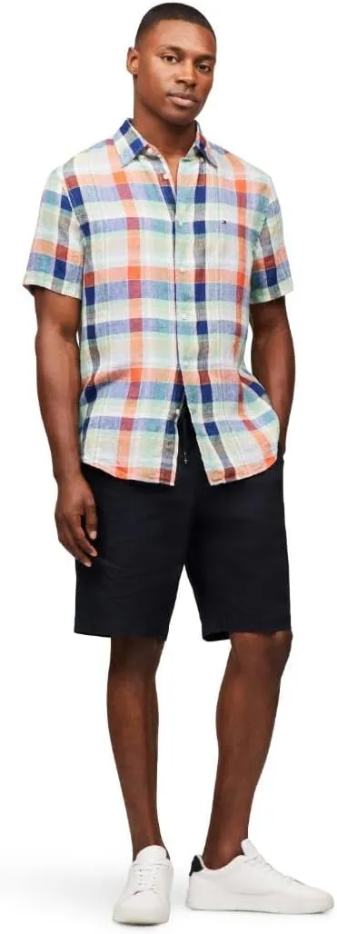 Tommy Hilfiger Men's Short Sleeve Casual Linen Button Down Shirts in Regular Fit