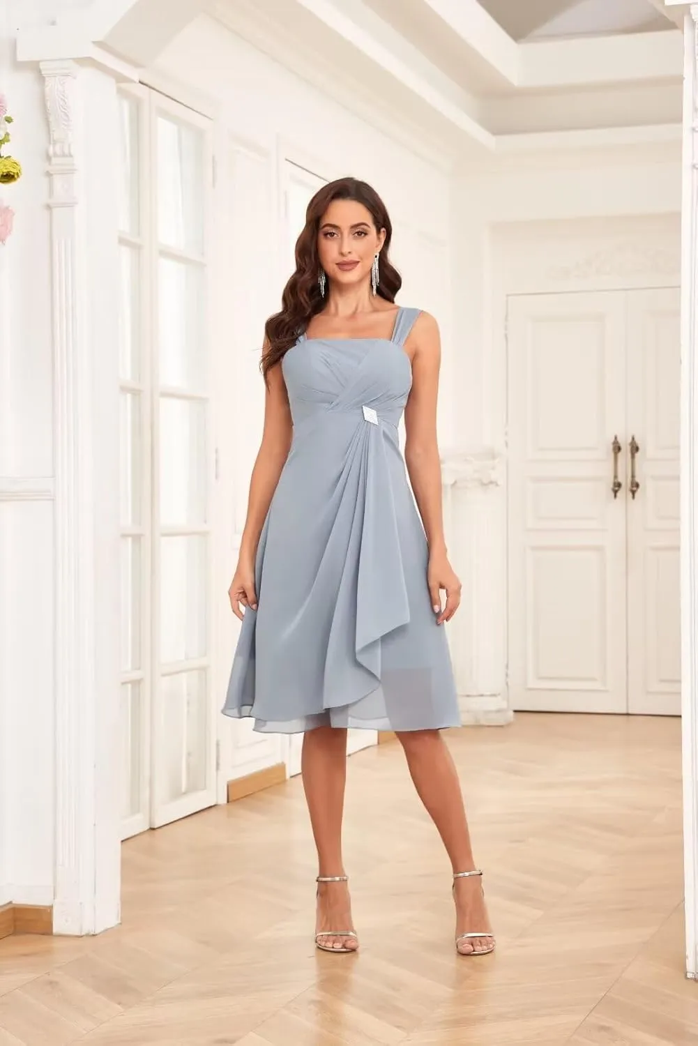 TORYEMY Mother of The Bride Dresses with Jacket 2 Pieces Half Sleeve Knee Length Chiffon Mother Groom Dress