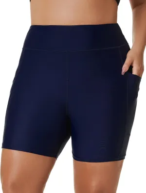 Tournesol Women's Plus Size Swim Shorts High Waisted Swimsuit Bottoms Tankini Boy Shorts Bathing Suit with Pocket 6 inch