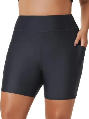 Tournesol Women's Plus Size Swim Shorts High Waisted Swimsuit Bottoms Tankini Boy Shorts Bathing Suit with Pocket 6 inch