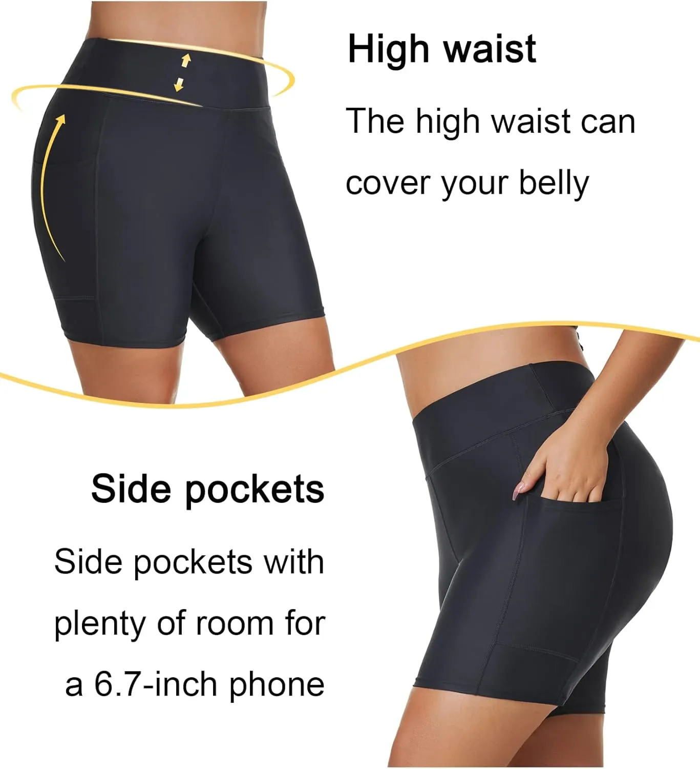 Tournesol Women's Plus Size Swim Shorts High Waisted Swimsuit Bottoms Tankini Boy Shorts Bathing Suit with Pocket 6 inch