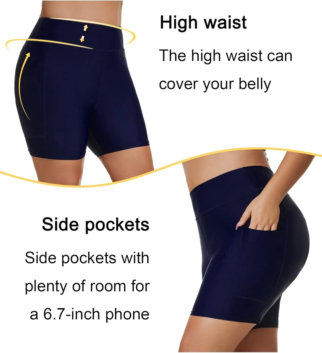 Tournesol Women's Plus Size Swim Shorts High Waisted Swimsuit Bottoms Tankini Boy Shorts Bathing Suit with Pocket 6 inch