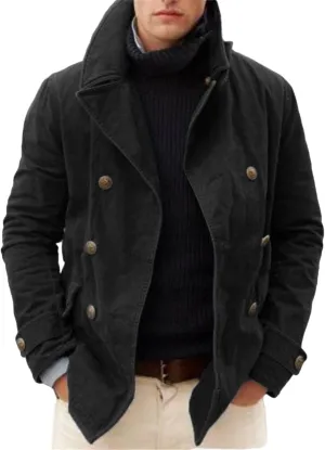 Trench Coat Men Lightweight Double Breasted Slim Fit Jacket Fall Notched Lapel Jackets Windproof Pea Coat for Men