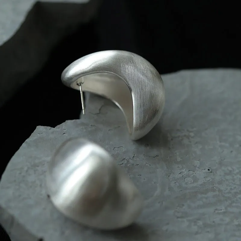 Trending Elegant Oversized Arc Matte Silver Earrings
