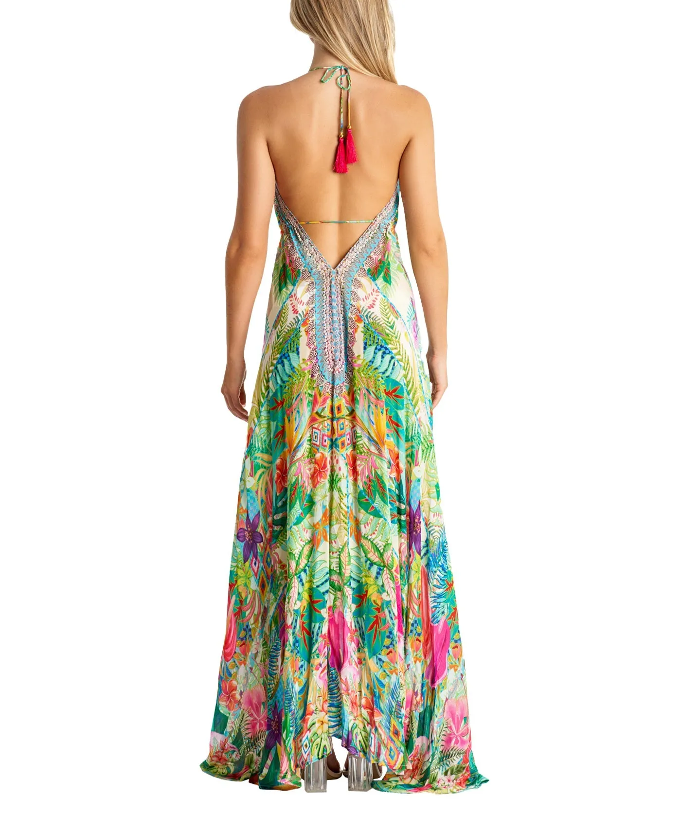 Tropics Maxi Halter High Low Dress