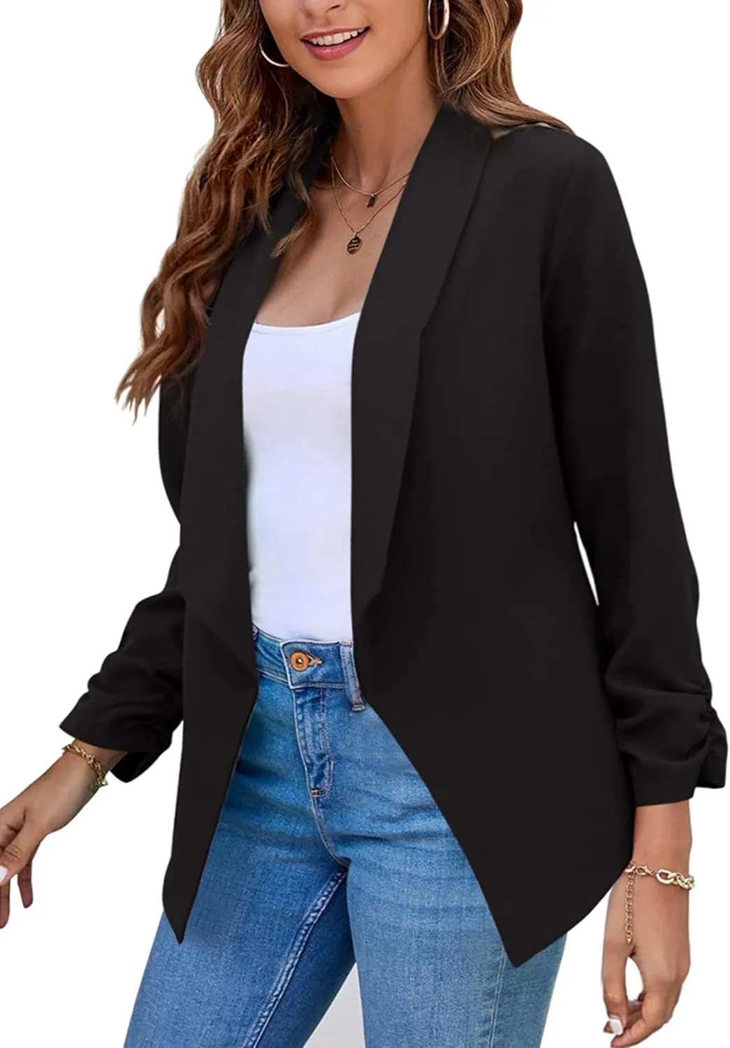 TYQQU Womens Oversized Button Down Blazer Slim Work Office Fit Lightweight Cardigan