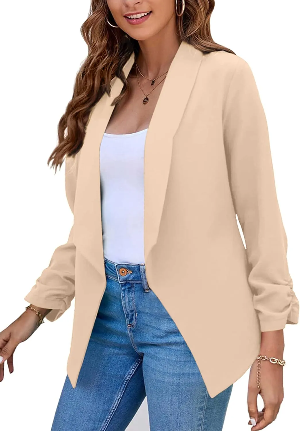 TYQQU Womens Oversized Button Down Blazer Slim Work Office Fit Lightweight Cardigan