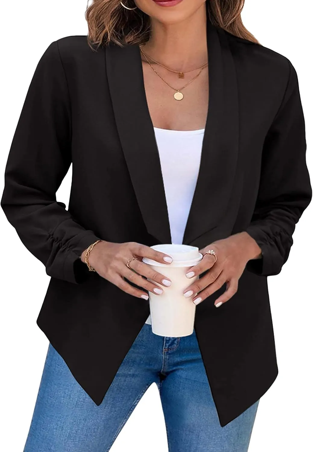 TYQQU Womens Oversized Button Down Blazer Slim Work Office Fit Lightweight Cardigan