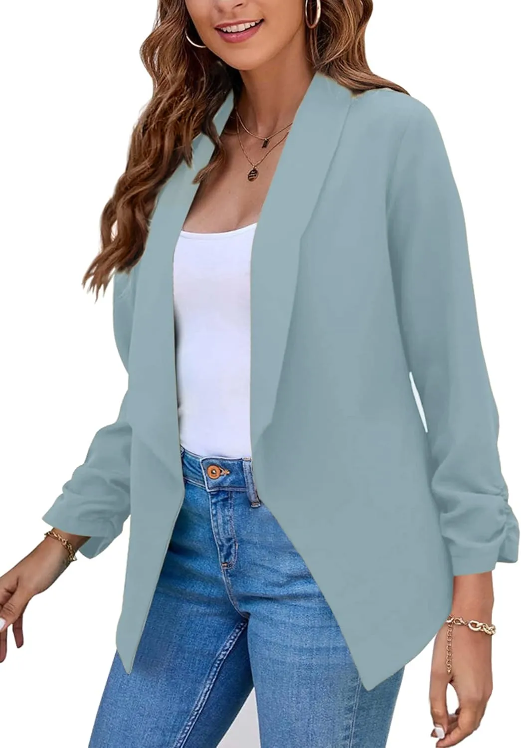 TYQQU Womens Oversized Button Down Blazer Slim Work Office Fit Lightweight Cardigan