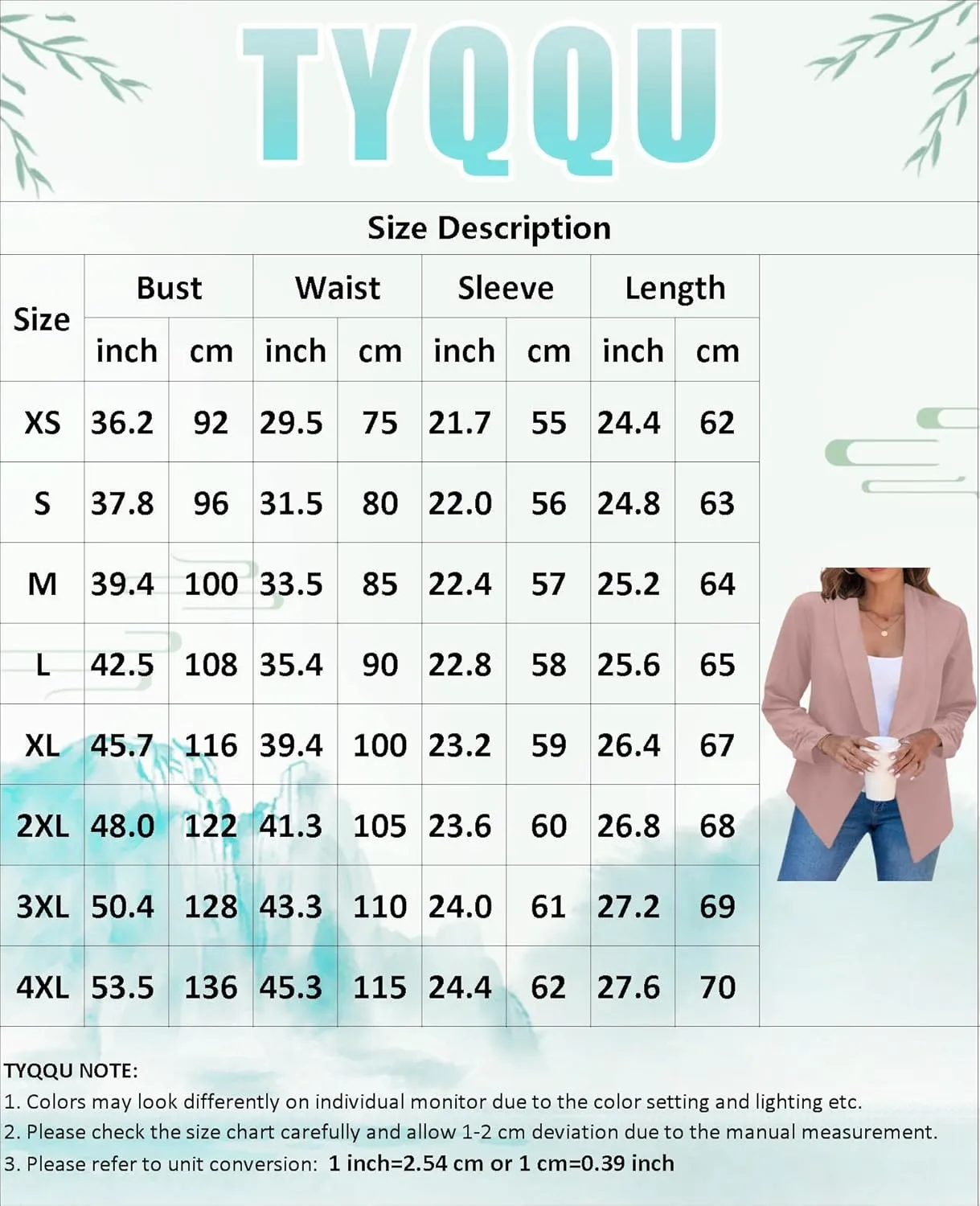 TYQQU Womens Oversized Button Down Blazer Slim Work Office Fit Lightweight Cardigan