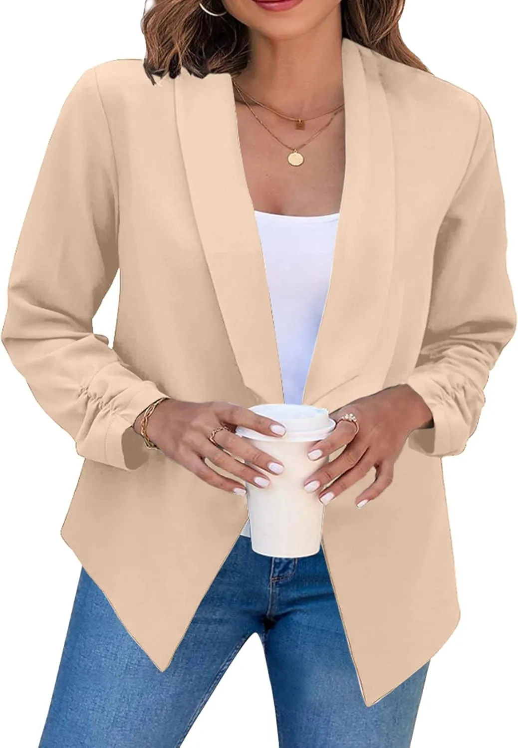 TYQQU Womens Oversized Button Down Blazer Slim Work Office Fit Lightweight Cardigan