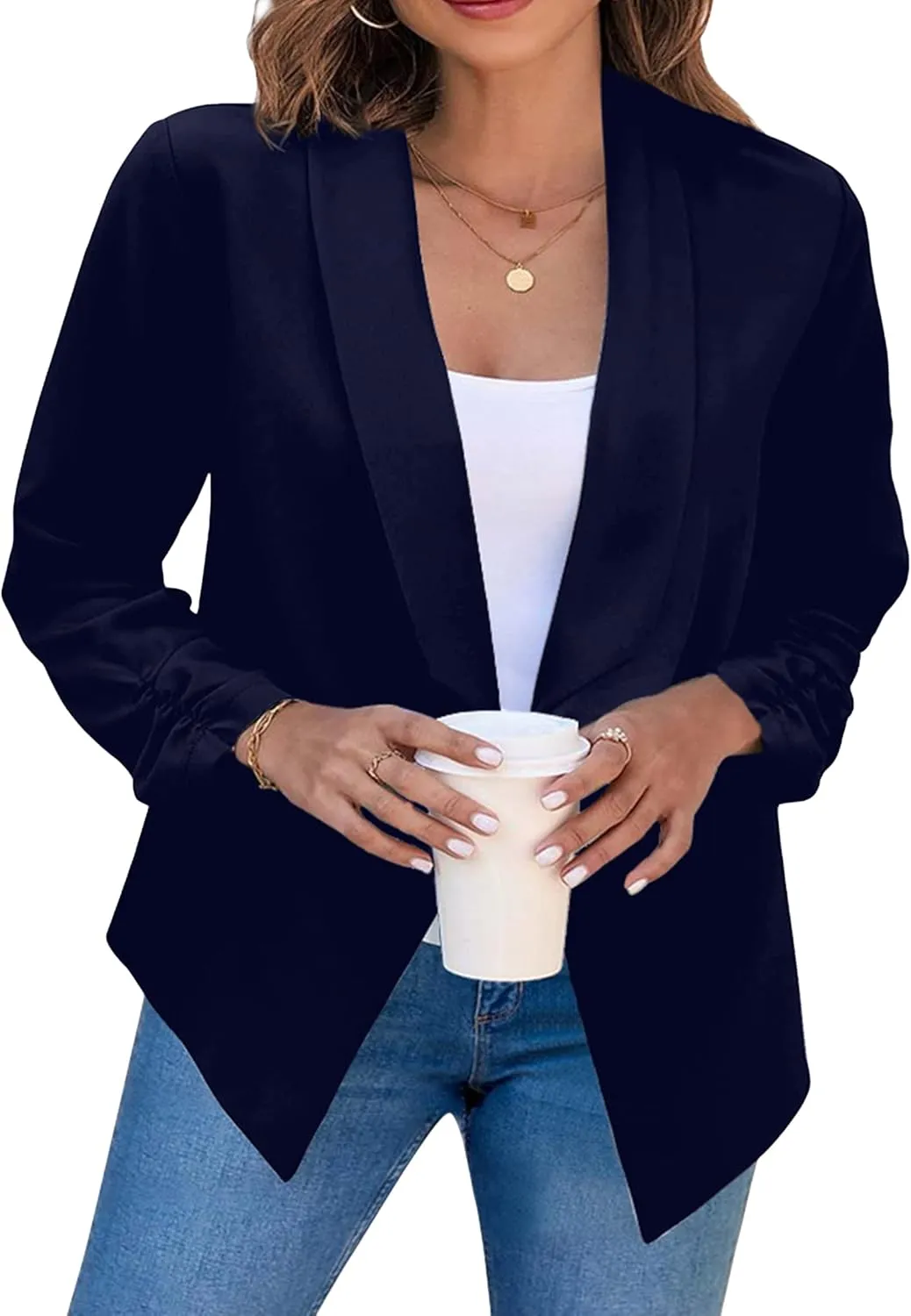 TYQQU Womens Oversized Button Down Blazer Slim Work Office Fit Lightweight Cardigan