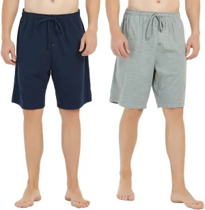 U2SKIIN 2 Pack Mens 100% Cotton Pajama Shorts, Lightweight Lounge Pant with Pockets Soft Sleep Pj Shorts for Men