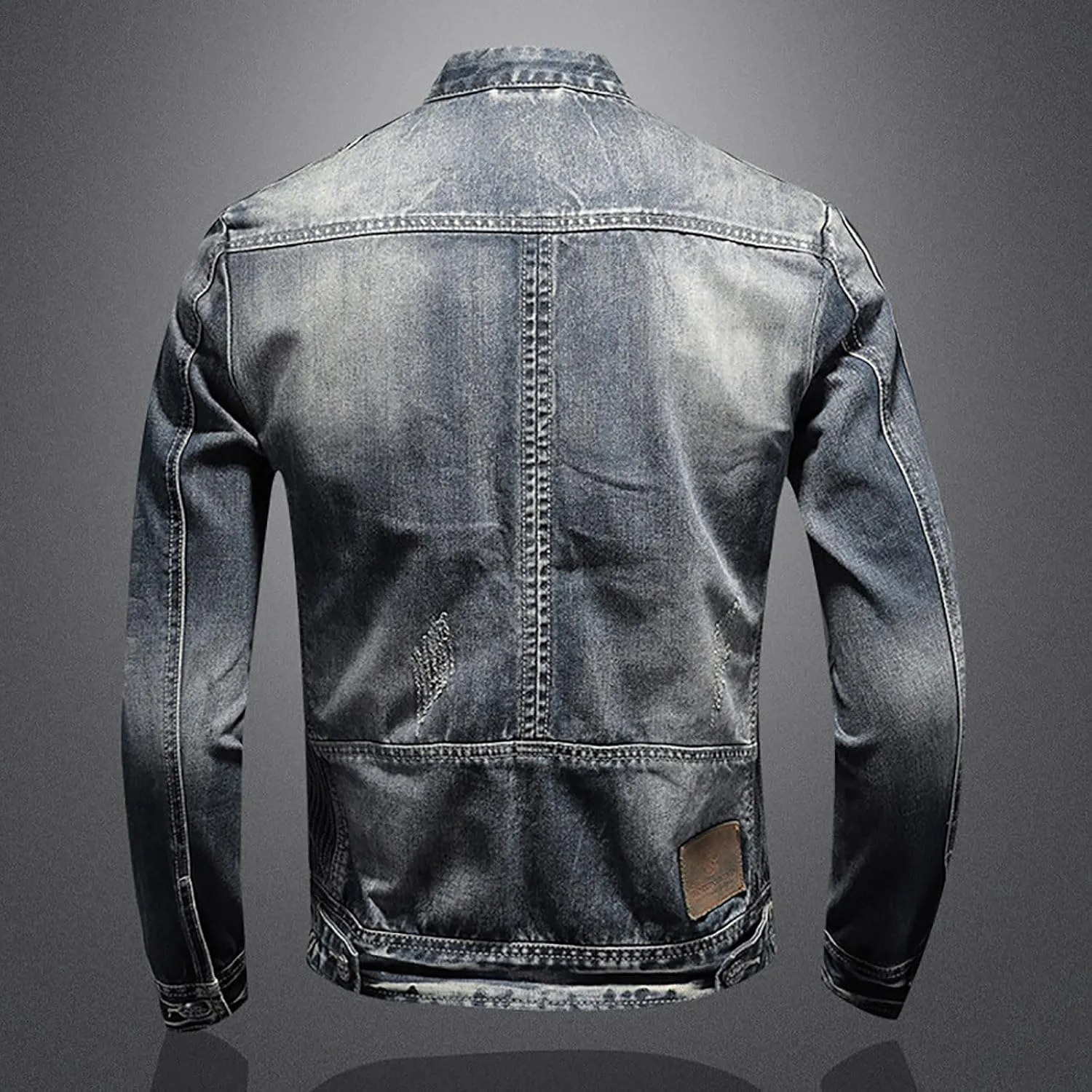 Uillui Men's Distressed Slim Denim Jacket Motorcycle Vintage Slim Fit Zipper Up Biker Jean Rider Jacket Casual Lightweight