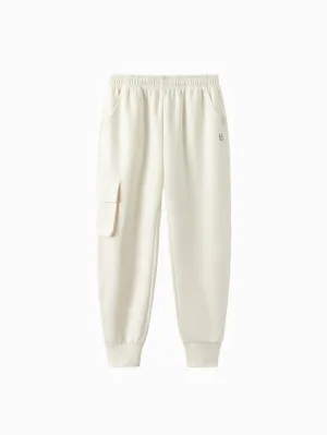 Unisex Daily Life Cream White Solid Color Trousers
