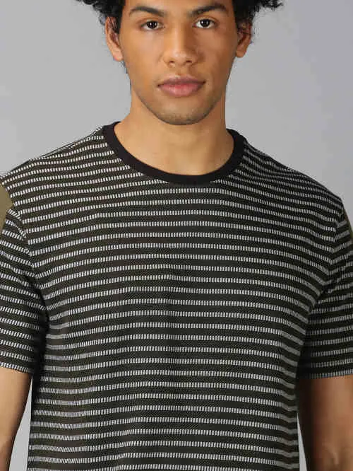 UrGear Striped Men Round Neck Green Melange T-shirt