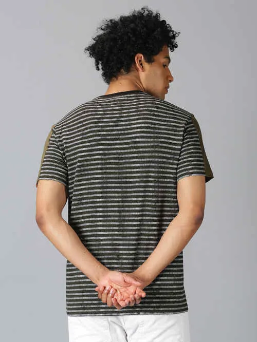 UrGear Striped Men Round Neck Green Melange T-shirt