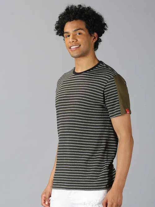 UrGear Striped Men Round Neck Green Melange T-shirt