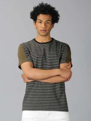 UrGear Striped Men Round Neck Green Melange T-shirt