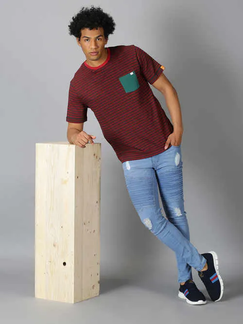 UrGear Striped  Men Round Neck  Red  T-shirt