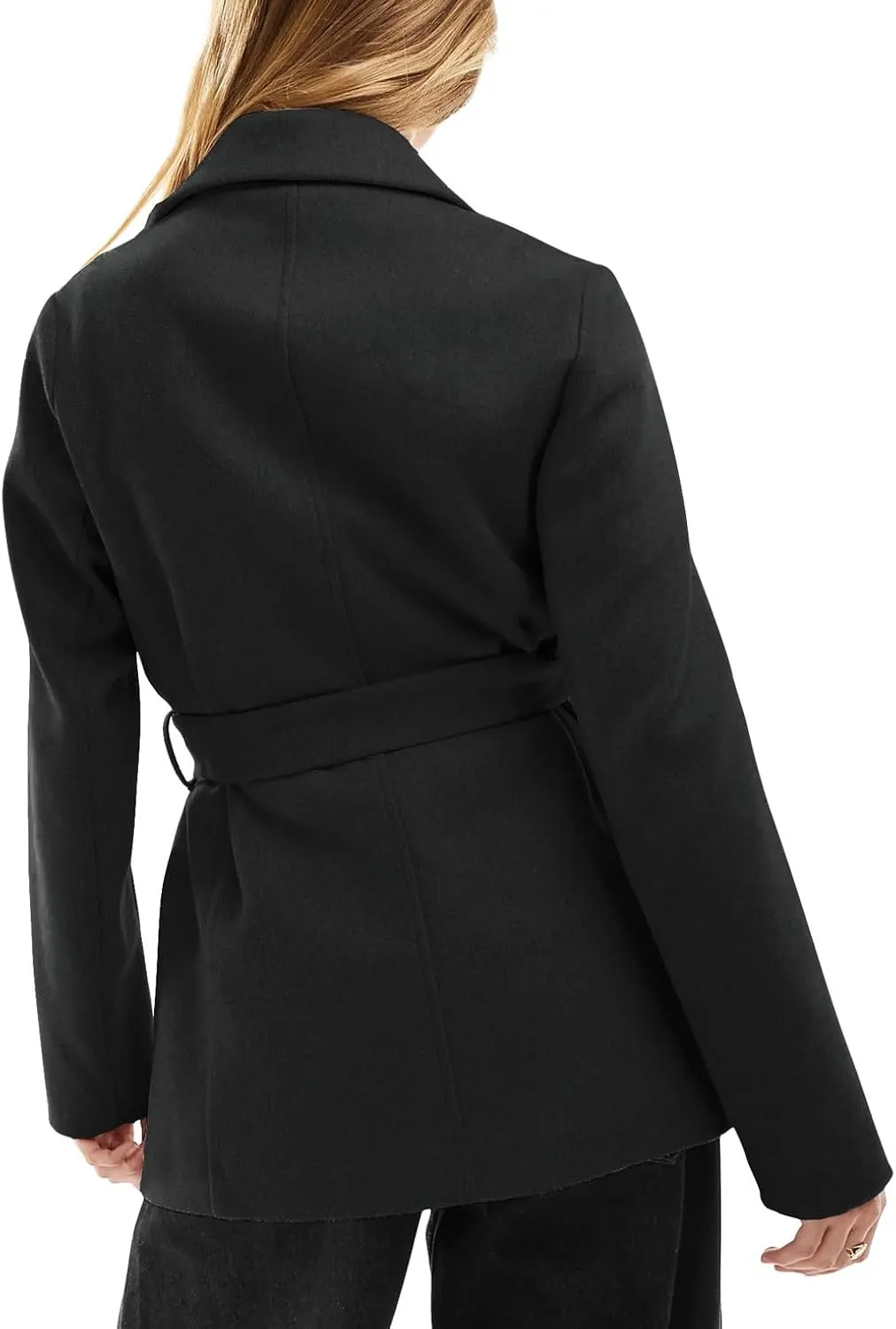 utcoco Women Fashion Belted Wool Trench Coat Notched Lapel Pea Coats Winter Warm Jackets with Pockets