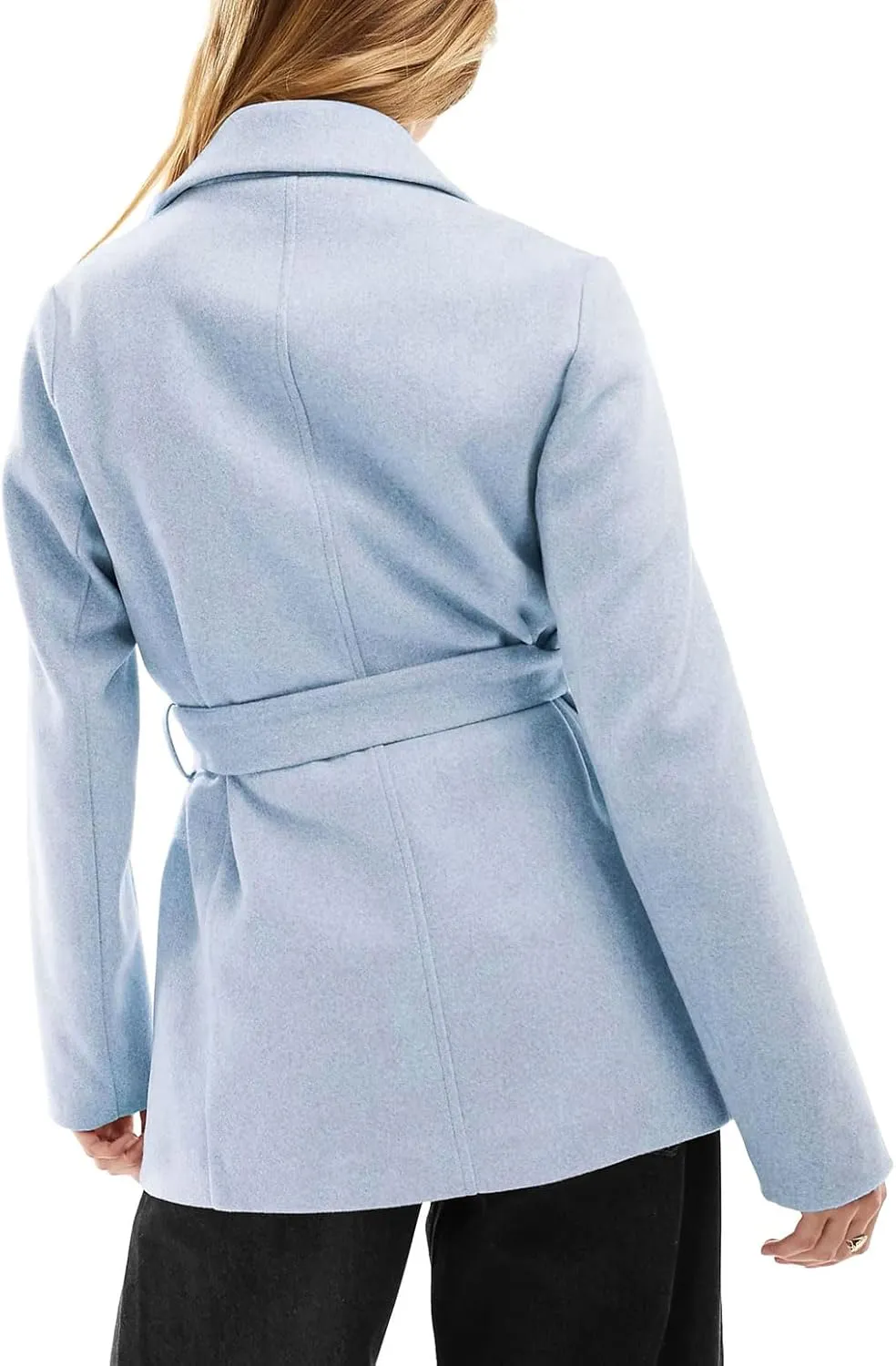 utcoco Women Fashion Belted Wool Trench Coat Notched Lapel Pea Coats Winter Warm Jackets with Pockets
