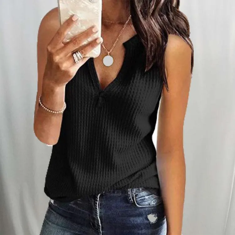 V-neck Pure Color T-shirt